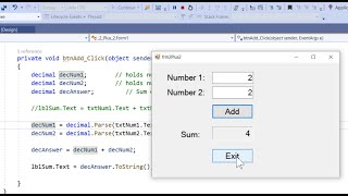 2 Plus 2 – C#  Net   Input from Text Boxes