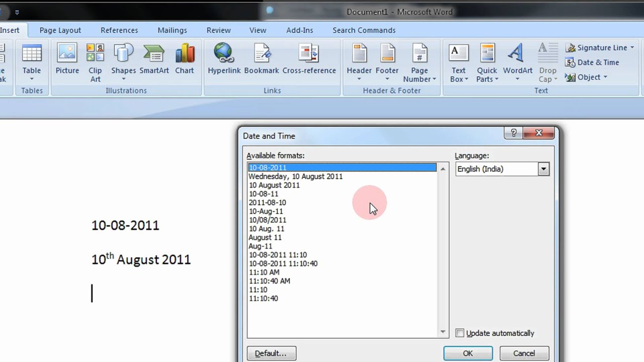 How to Insert Date and Time in Word 2007 and Update