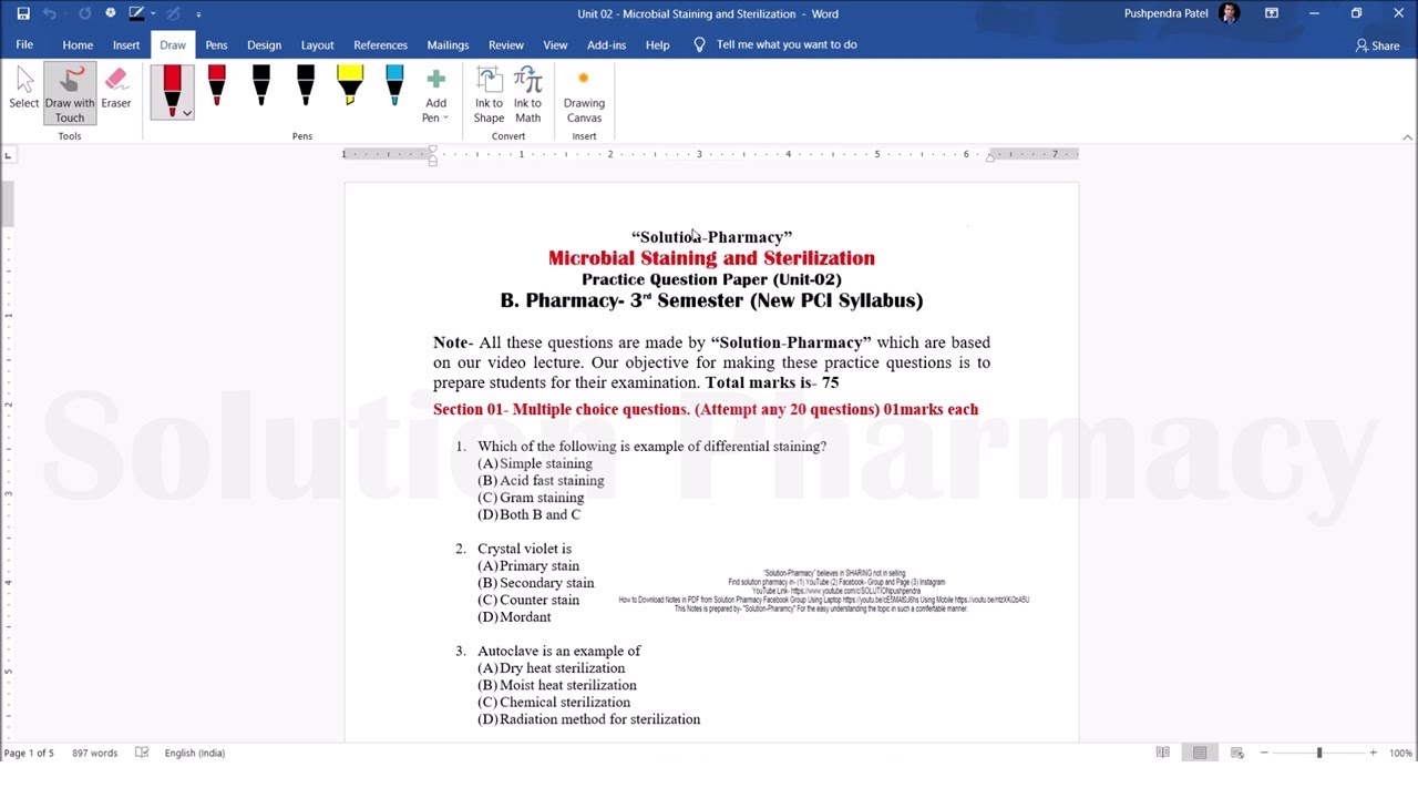Microbiology 77 = Microbiology Model Question Paper (Unit 02) | B.Pharm 3rd Semester