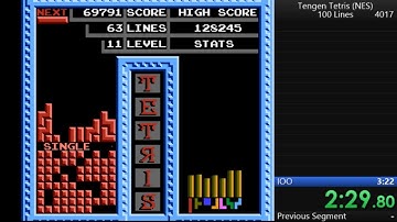 Tengen Tetris [NES] in 3:54 (100 lines/Level 9 start)