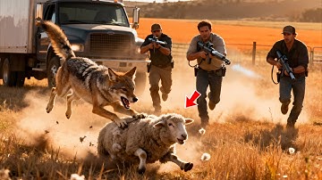 Heroic rescuers clash with a vicious coyote attacking a helpless sheep 🐺🐑