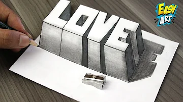 Como Dibujar AMOR 3D ( Letras Cuadradas )❤️  How to Draw LOVE 3D - Dibujos de Faciles - Easy Art