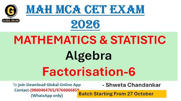 MAH MCA CET Exam 2026| Mathematics& statistic | Algebra|QuestionsFactorisation6 |By ShwetaChandankar