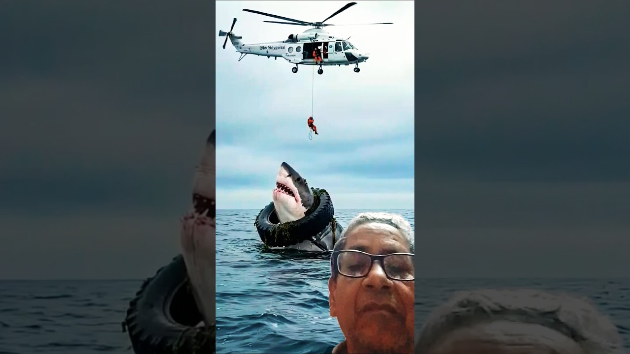 Helicopter rescues a shark struck in a tyre