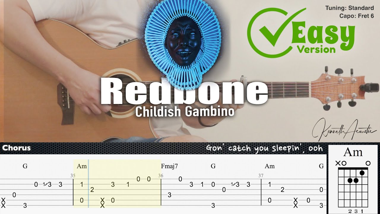 Redbone (Easy Version) Childish Gambino Fingerstyle Guitar TAB