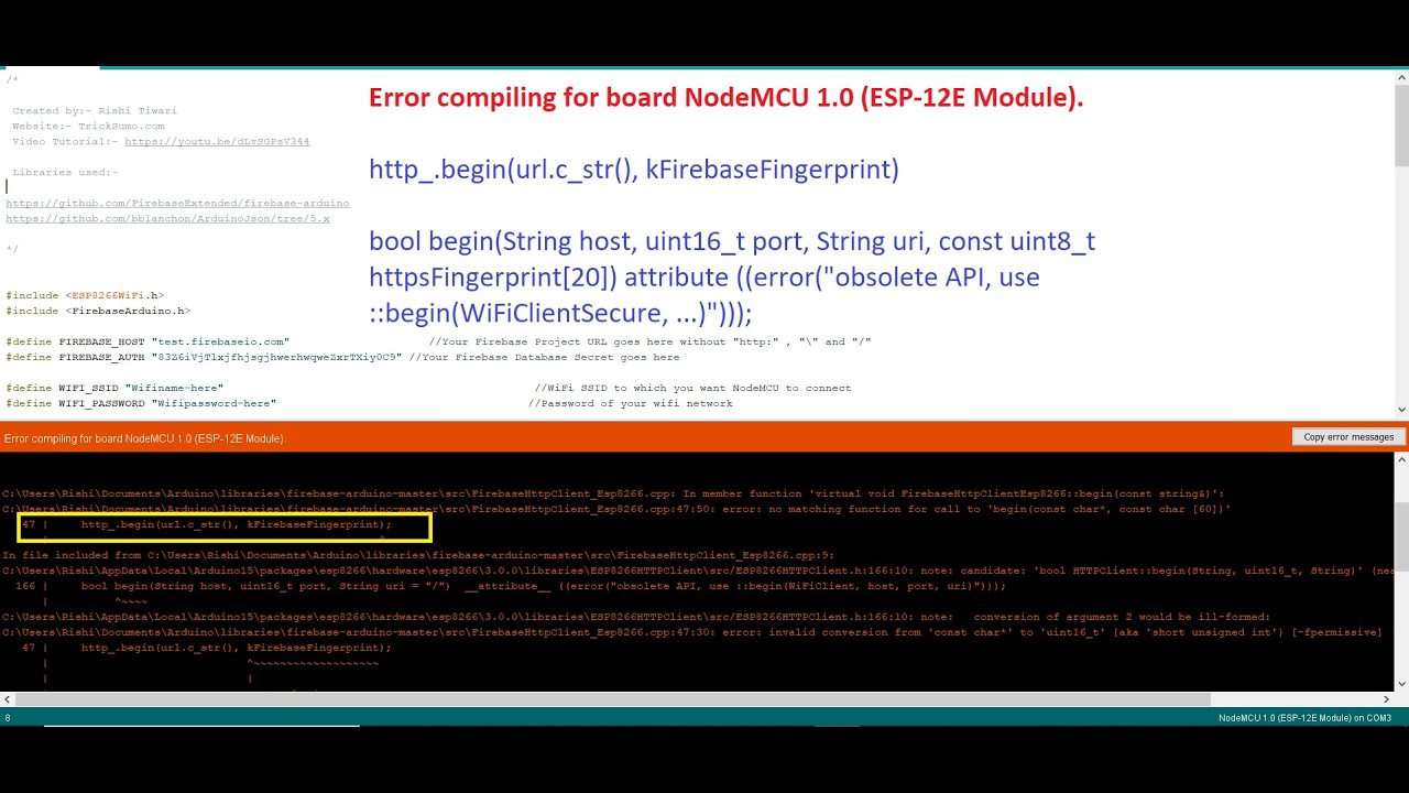 esp-12  2022 New  Lỗi NodeMCU ESP8266 kFirebaseFingerprint (Lỗi biên dịch cho bo mạch NodeMCU 1.0)