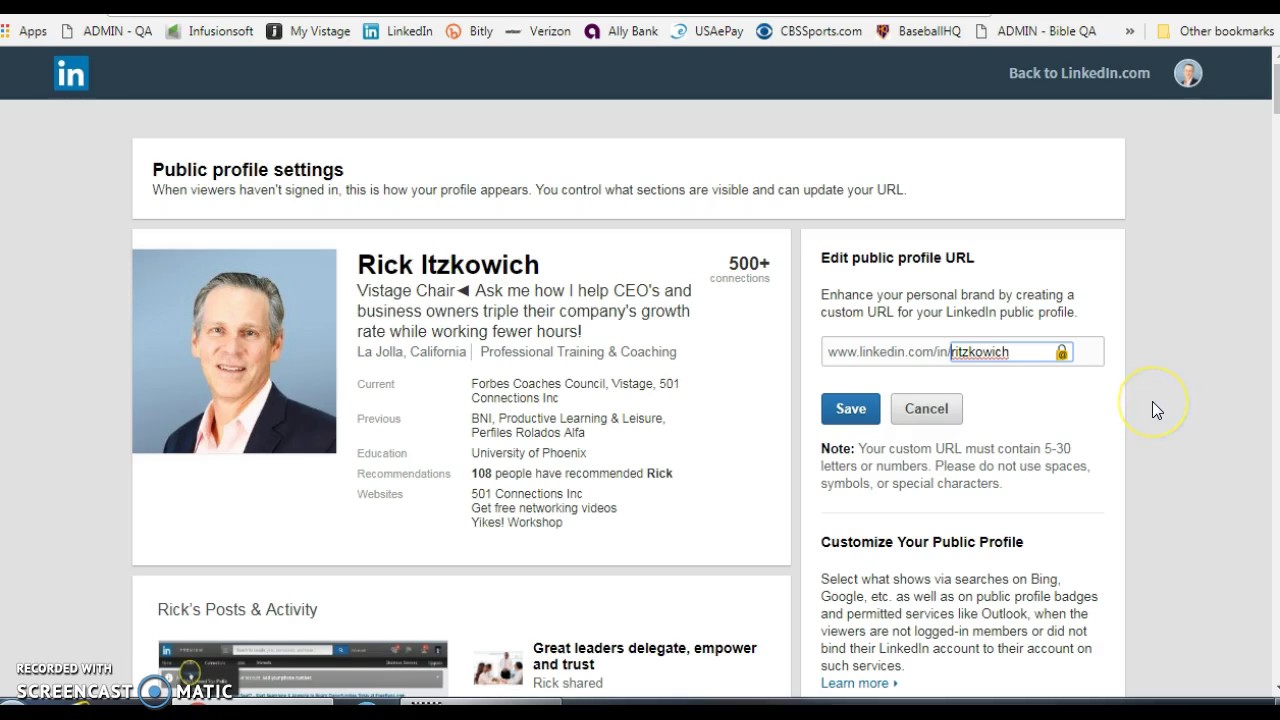 Claim your personal URL on your LinkedIn Profile - YouTube