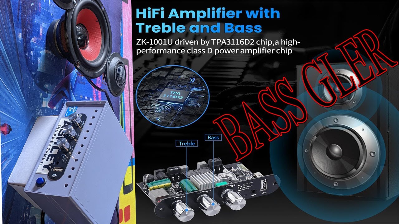 ZK-1001B Modulo Amplificatore Bluetooth 2 x 100 W, Scheda Amplificatore Monocanale con Funzione TWS, Ricevitore Audio Stereo 9-24V con Ingressi