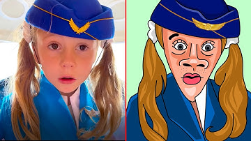 Nastya pretends to be a flight attendant for dad on the plane || Drawing meme funny part 2