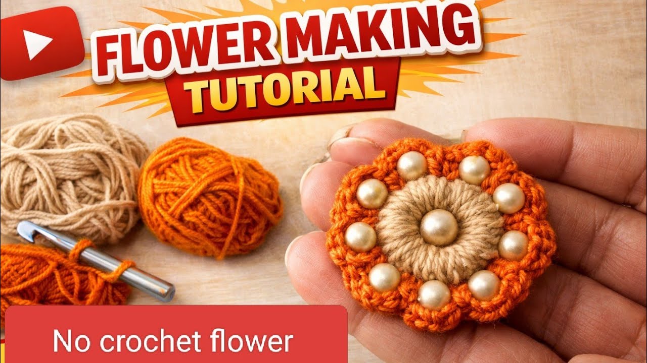 NO CROCHET Flower Making with Yarn ll Beginner Friendly Tutorial ll Simple and Easy Flower Making