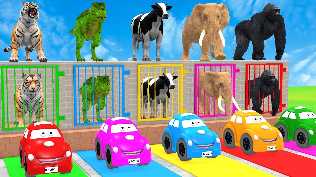 Long Slide Game with Cow Elephant Gorilla Hippopotamus Tiger 3d Animal Game Funny 3d Animals
