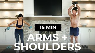 15 Min Arms & Shoulder Workout with Dumbbells [Shoulders, Biceps & Triceps]