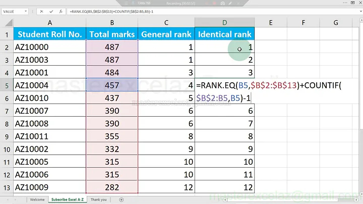 excel rank without skipping numbers