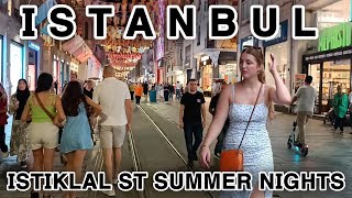 Istanbul Turkey 2024 Walking In Summer Nights Around Galat Tower And Esteghlal Street.4K60Fps