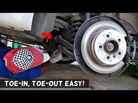 HOW TO ADJUST TOE IN, TOE OUT ON REAR TIRES ON BMW E90 E91 E92 E93  TIRE ALIGNMENT