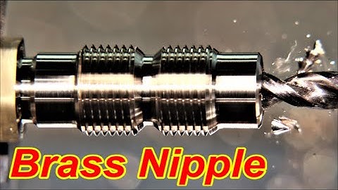 Small cnc lathe turning 2 brass nipples 3/8x32 Model Engineer thread. From scrap hex brass