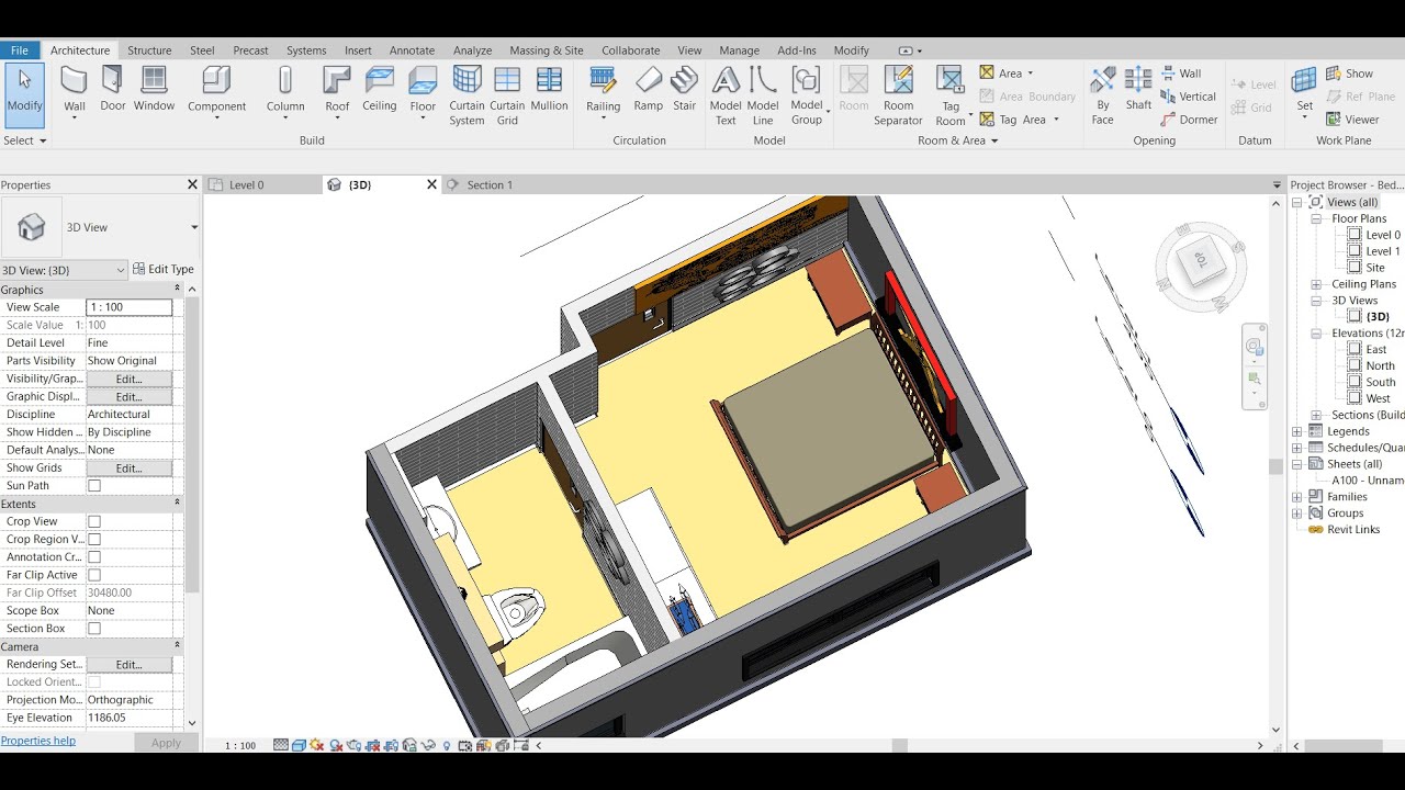 Modern bedroom and bathroom in Revit - YouTube