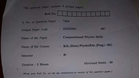 DU Previous Year questions paper -Bsc physics(Hons)/Bsc program - SEC COMPUTATIONAL  PHYSICS  SKILL