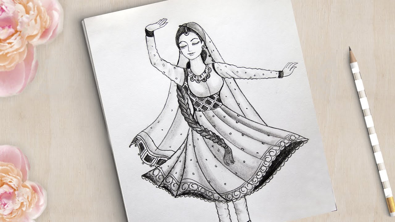 Image of Dancing girl in circle pencil sketch-UP388002-Picxy