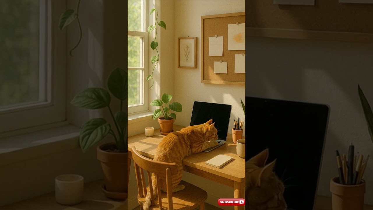 Cat Typing at the Desk | Charming Workspace Vibes with a Cute Cat