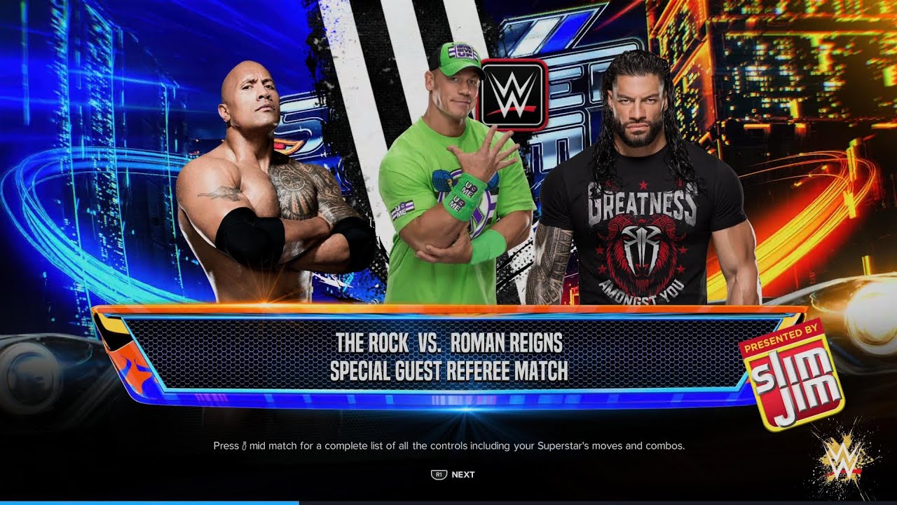 The Rock vs. Roman Reigns Full MATCH: Special guest Refferee JOHN CENA ...