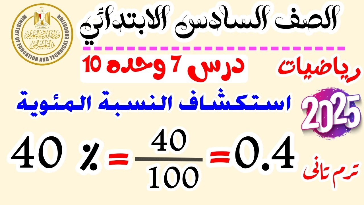 ‪استكشاف النسبة المئوية | رياضيات الصف السادس الترم التاني 2025 | درس 7 وحدة 10