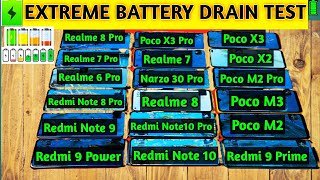 Redmi Note 10 Pro vs Realme 8 Pro vs Poco X3 Pro vs Realme 8 vs Redmi Note 10 Battery Drain Test | 