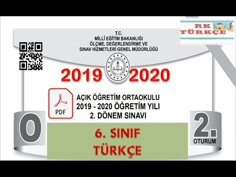 Açık öğretim Ortaokulu  6. Sınıf Türkçe Çıkmış Sorular | 2019 2020  2. Dönem