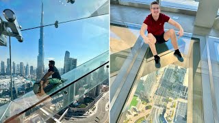 Sky Views Observatory Dubai - Riding The SCARY Glass Slide!