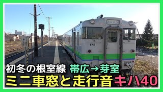 【初冬の車窓と走行音 十勝の台地】JR根室本線 帯広→芽室 普通 キハ40系 2021.11.24 HOKKAIDO NEMURO LINE TRAIN VIEW OBIHIRO