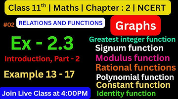 📚Some Functions and Their Graphs | Class 11 Maths Ex 2.3 Introduction | Relations and Functions