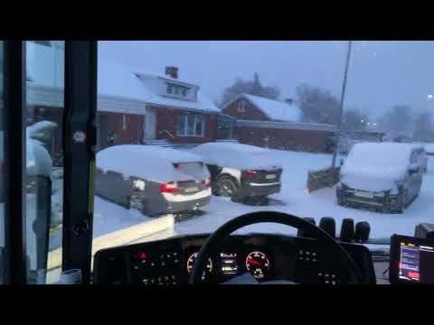 Bus Driving Sweden | snow storm hit us again ￼