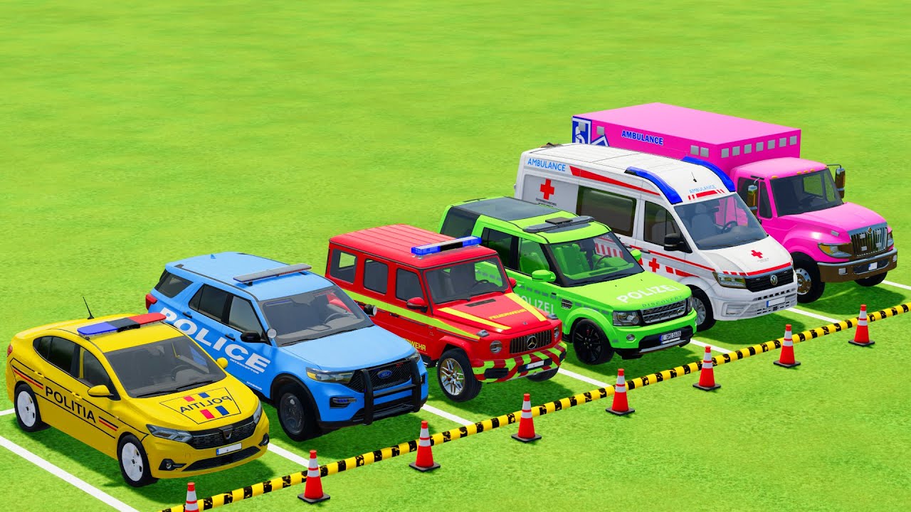 TRANSPORTING POLICE VEHICLES, AMBULANCE CAR, FIRE DEPARTMENT VEHICLES WITH SCANIA TRUCKS ! FS22 #81