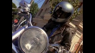 Actress Kelly Hu in Motorcycle Gear