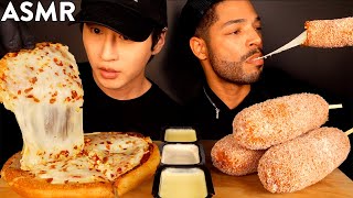 ASMR EXTRA CHEESY PIZZA & MOZZARELLA CORN DOGS with PRINCE OF ASMR (No Talking) EATING SOUNDS