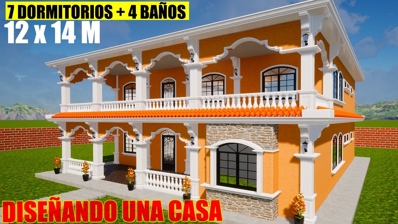 ⚪Diseño de casa 12 x 14 metros / Como construir mi casa estilo guatemalteco  / Casa de 7 Domitorios - YouTube