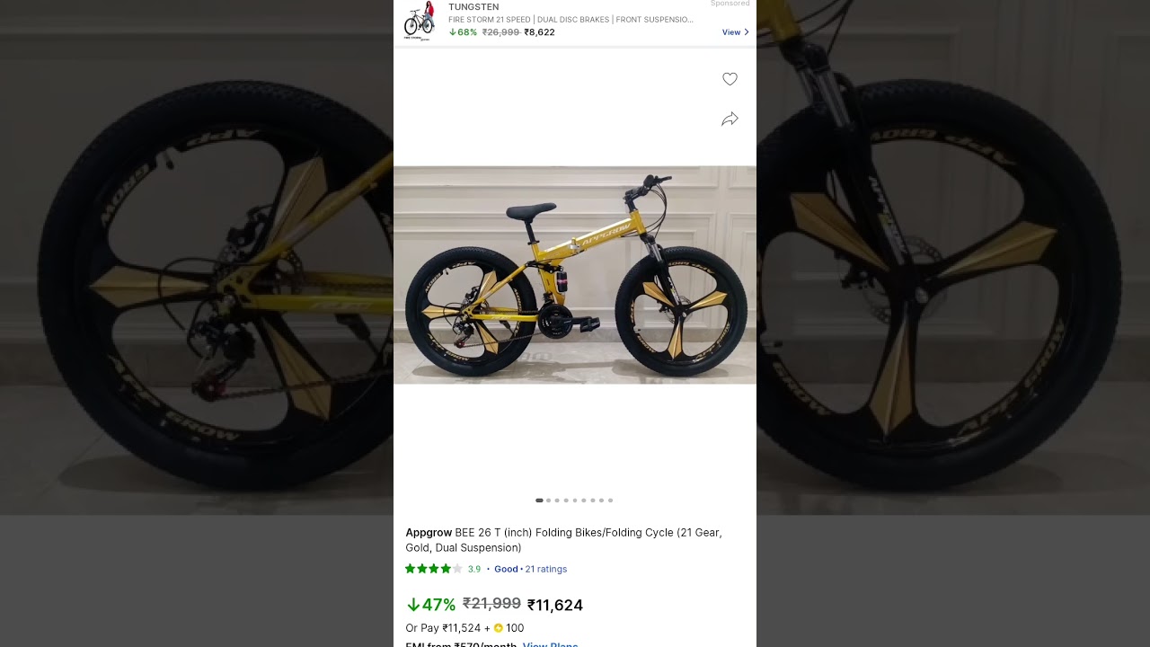 short viralAppgrow BEE 26 T (inch) Folding Bikes/Folding Cycle (21 Gear, Gold, Dual Suspension)