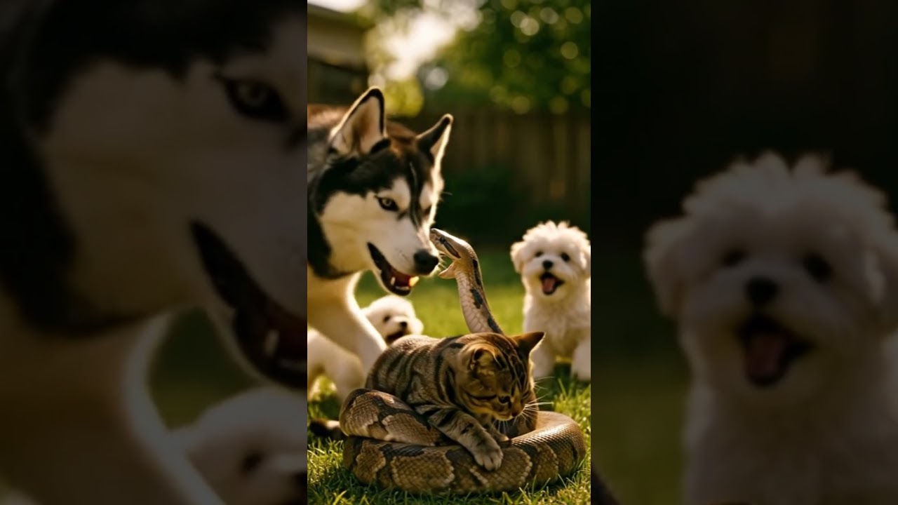🚨 Shocking Rescue! Brave Husky Saves Cat from Giant Snake 😱🐍🐕 