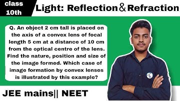 Q. An object 2 cm tall is placed on the axis of a convex lens of focal length 5 cm at a distance....