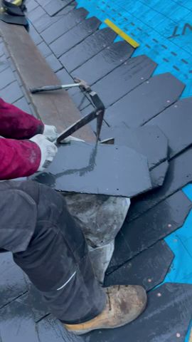 Cutting slates in the rain #roofer #satisfying #construction #asmrtriggers #rooferlife #roofing