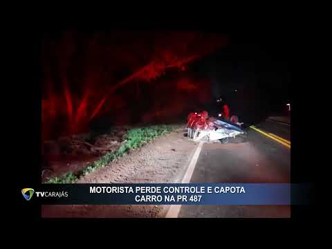 Motorista perde controle e capota carro na PR 487