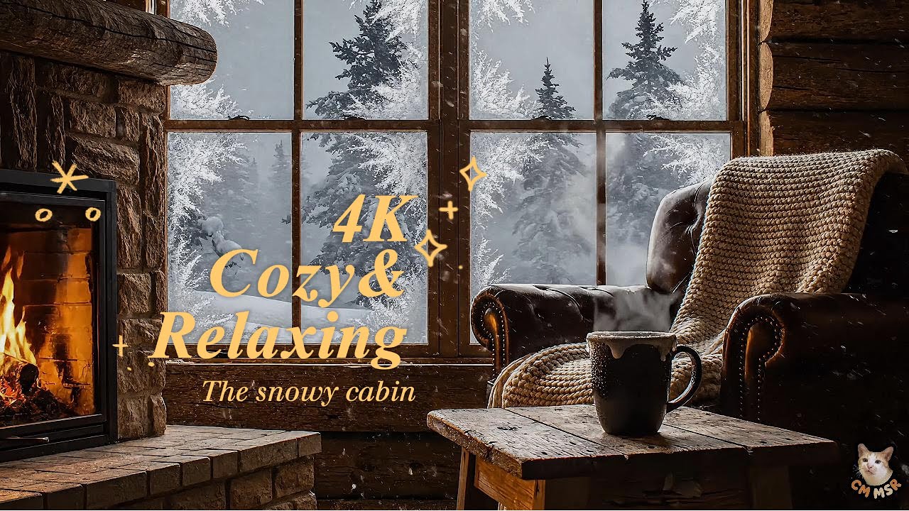 Cozy Cabin Ambience with Heavy Snowstorm & Crackling Fireplace Sounds ...