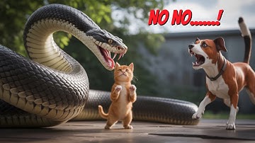 Brave Dog Rescue a Small Orange Cat From Python Attack