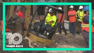 Crews working through the night after water main break closes stretch of Himes Avenue, Gandy Bouleva