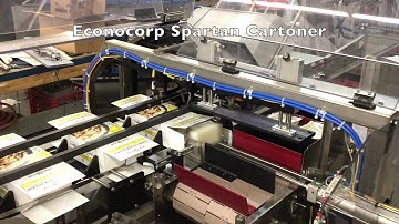 Econocorp Spartan with Bucket Conveyor & Tamp Style Infeed Automatically Loading 4 Frozen Food Trays