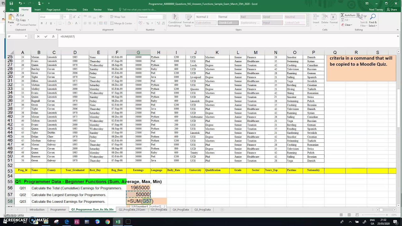 Excel Revision Questions Moodle Quiz Feedback Clip 01 - YouTube