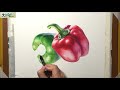 [기초수채화] 피망 수채화 채색, 정물 수채화 [Still life watercolor] Red & Green pepper watercolor painting