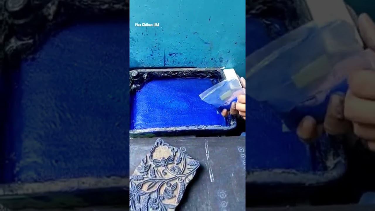 The 1st step in the process of the Lucknowi Chikankari hand embroidery: Chhapaai or block printing.