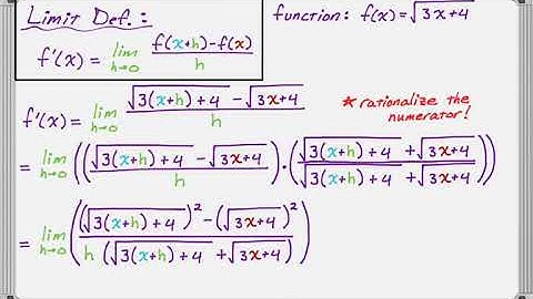Limit Definition of the Derivative Example: Radical Function (sqrt(3x + 4))