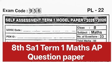 Class 8 Maths sa1 paper 2025 | ap 8th Maths sa 1 Question paper| Class 8 maths Sa1 key 